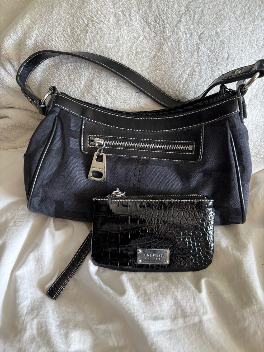 Nine West Black Shoulder Bag with Matching Black Wristlet